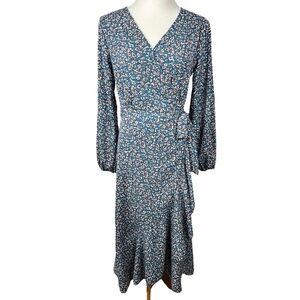 Pretty Garden Women’s Floral Cottagecore Wrap Teal Dress Size Small